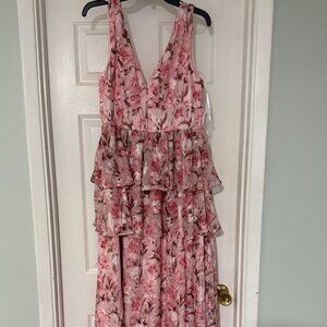 LULUS - Graceful Approach Blush Pink Floral Jacquard Tiered Maxi Dress